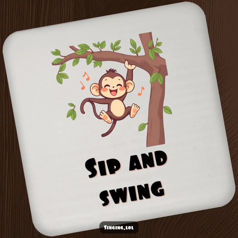 Funny Monkey Singing Coaster, featuring a happy primate swinging and singing, adding humor to drink protection.