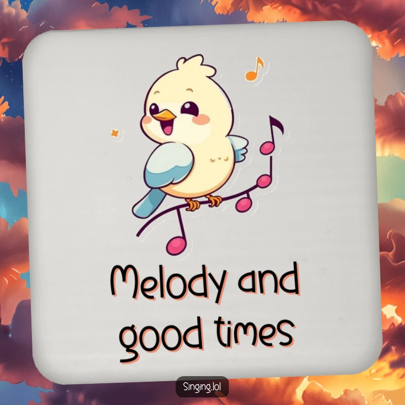 Funny Bird Musician Coaster: A cheerful bird chirps on a musical note, a humorous and functional accessory for any table.