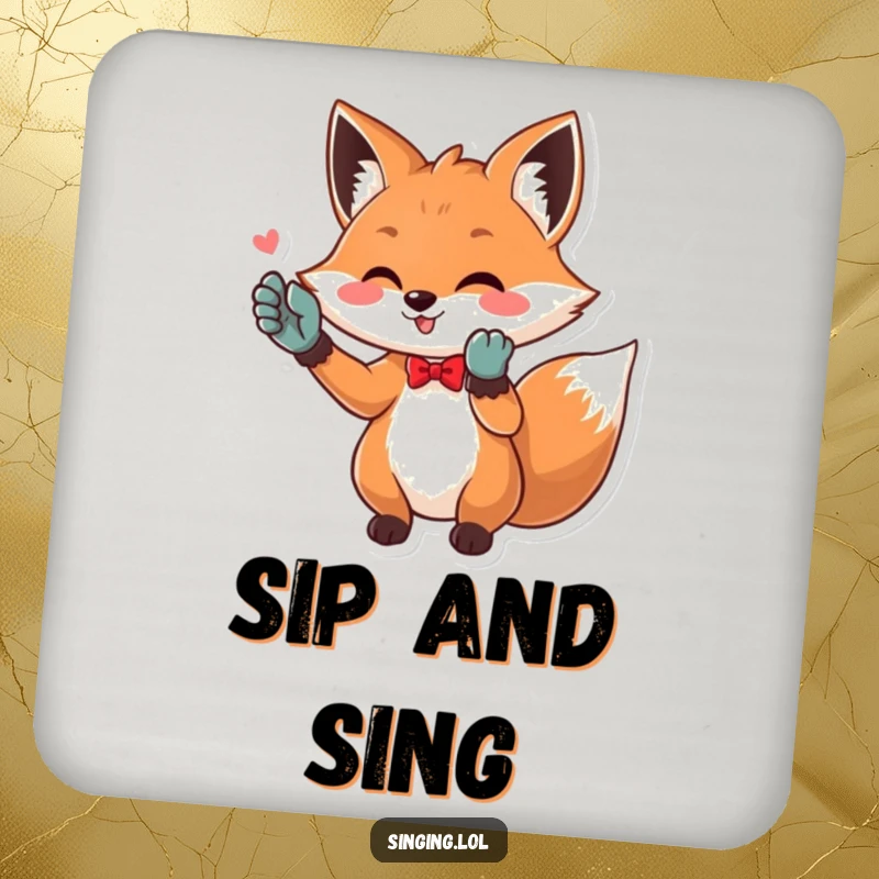 Funny Opera Fox Coasters: A playful fox in opera gloves hitting a high note. Protects furniture while adding a touch of musical comedy.