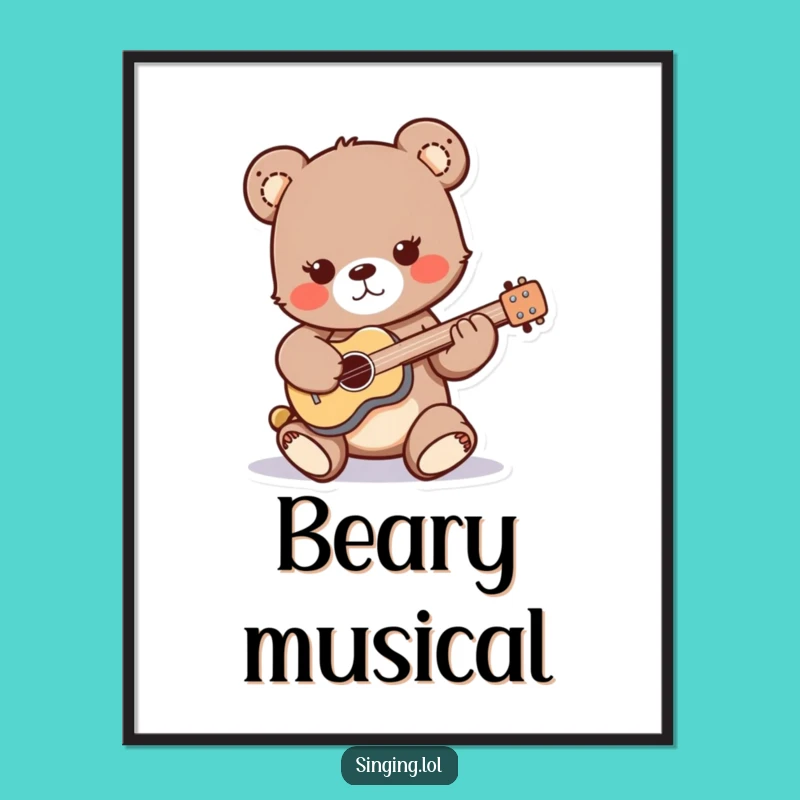 Funny Bear Cub Guitar Poster: Rockstar Art for Your Walls!