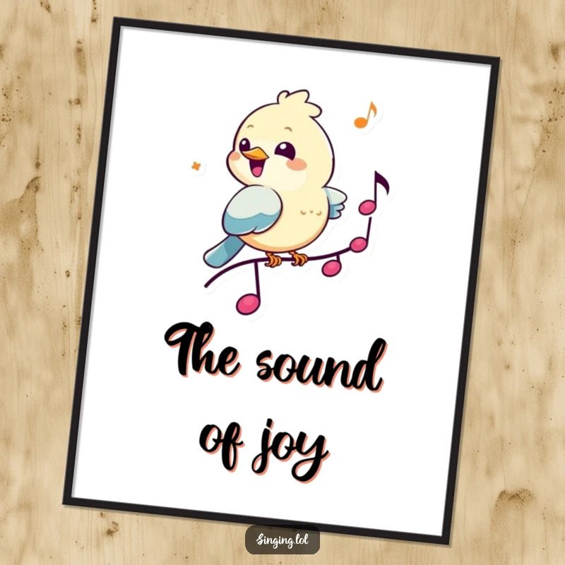 Funny Bird Musician Poster: A cheerful little bird chirps happily on a musical note, creating a joyful and musical wall art piece.