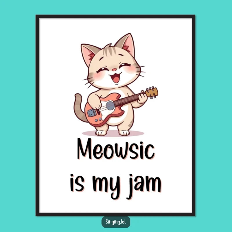 Funny Cat Guitar Poster: Lively Art, Perfect Decor Gift!