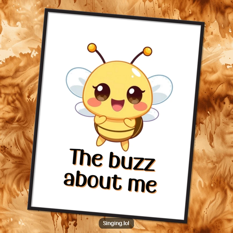 Funny poster of a happy bee character buzzing a high note, creating a vibrant and joyful piece of wall art.