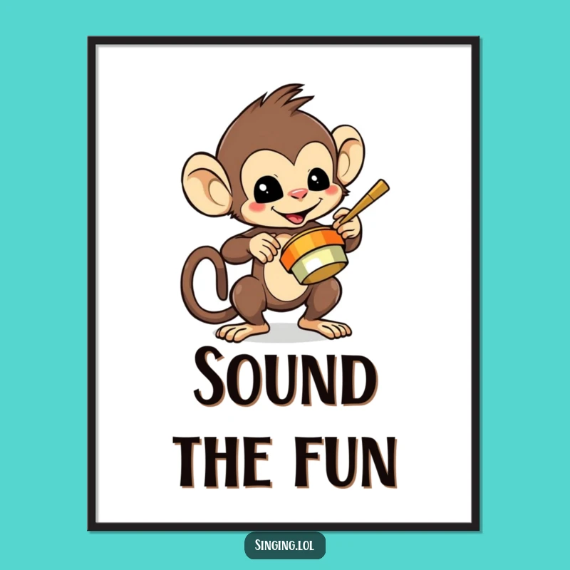 Funny Monkey Playing Cymbals Poster - Energetic Wall Art, Fun Gift Idea
