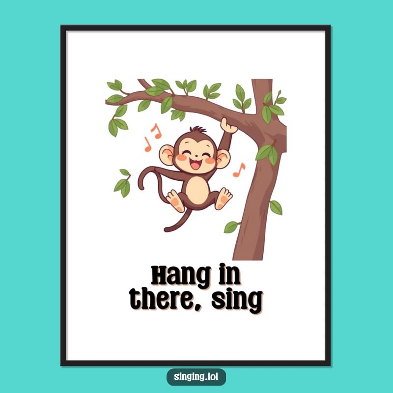Funny Monkey Swinging Singing Poster - Vibrant Wall Art for Humorous Homes
