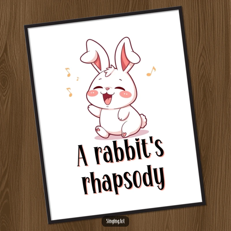 Funny rabbit poster art of a delighted character with ears flopping while singing, a cheerful and musical illustration.