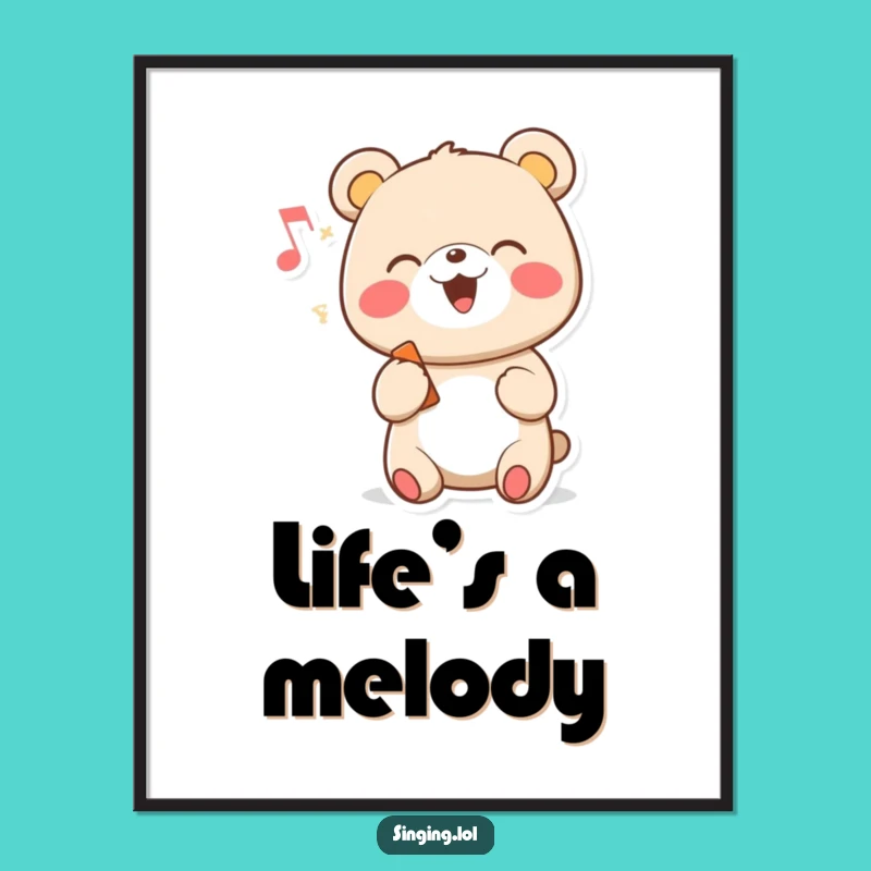 Funny Singing Bear Poster - Cheerful Cartoon Music Art, Perfect Wall Funny Gift!