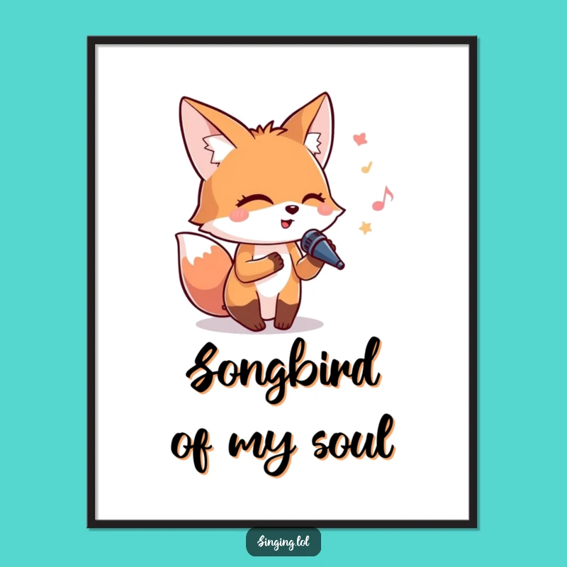 Funny Singing Fox Poster: Adorable Animal Lost in Song Art, Perfect Wall Decor Gift