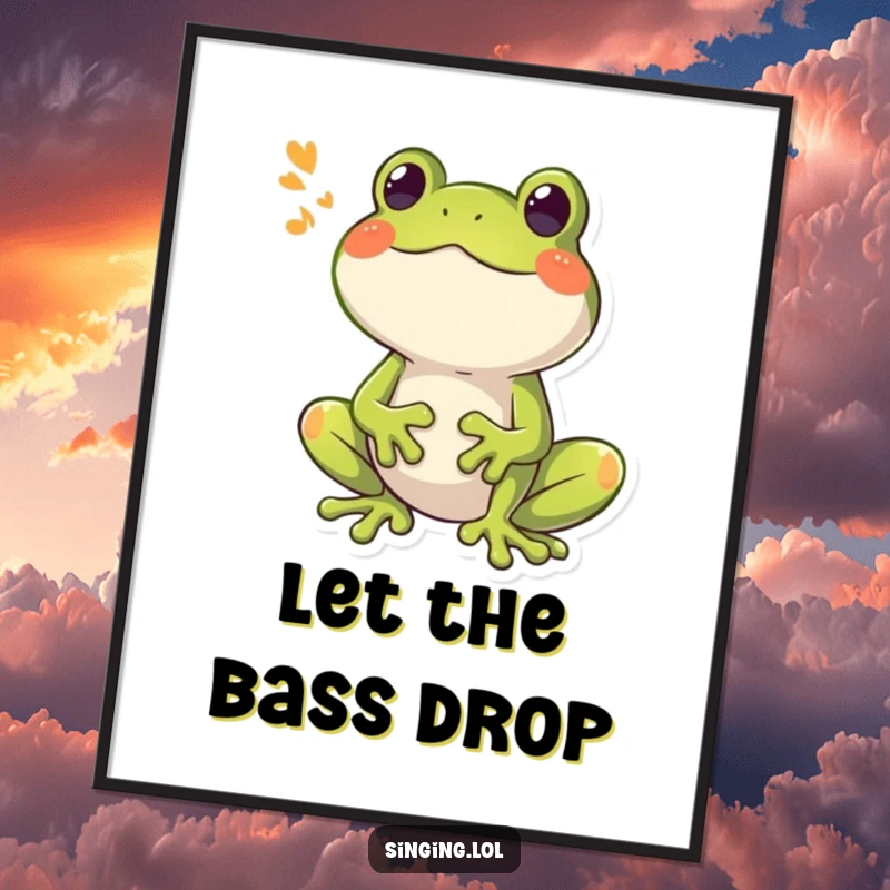 Funny Frog Croaking Poster, a happy frog character croaking a loud, booming song, creating cheerful and humorous wall art.