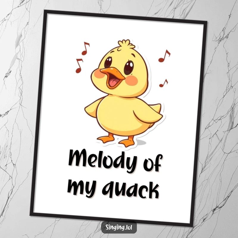 Funny poster art of a surprised duck character quacking a humorous melody, adding cheerful and funny decor.