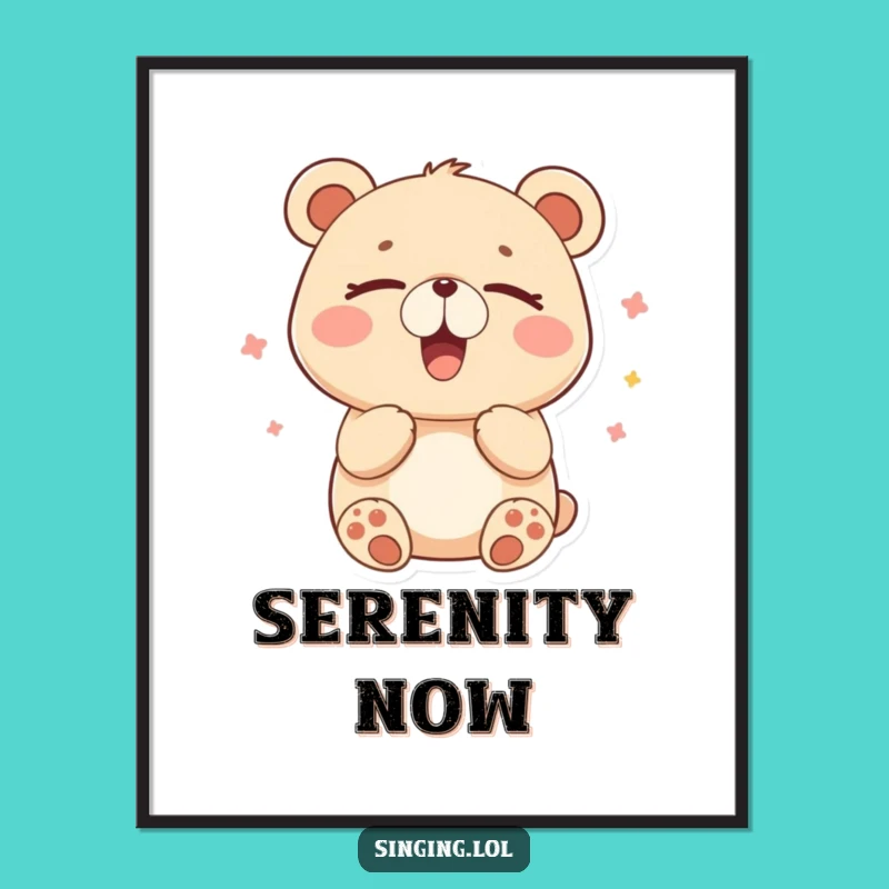 Funny Happy Bear Hummer Poster - Tranquil Woodland Art