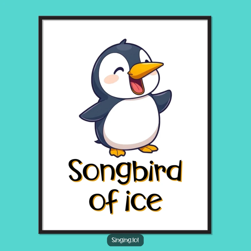 Funny Penguin Ballad Poster: Opera Bird Art, Vibrant Funny Gift Decor