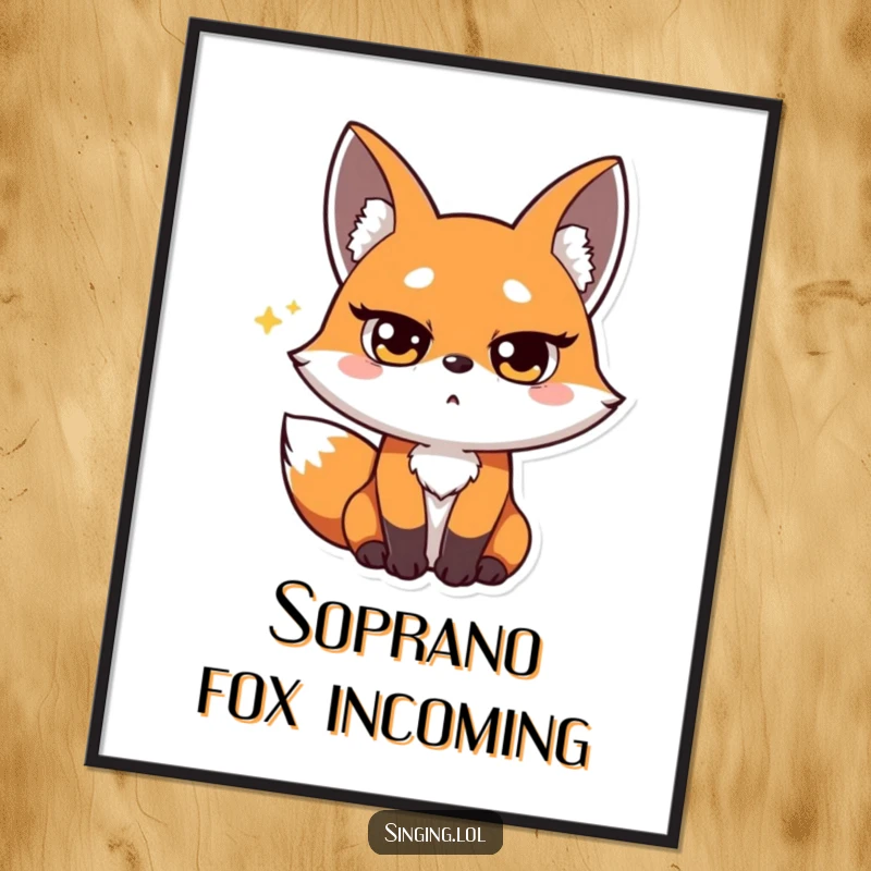 Funny Fox Opera Singer Poster: A surprised fox hits a high note with squinted eyes, creating dramatic and humorous wall art.