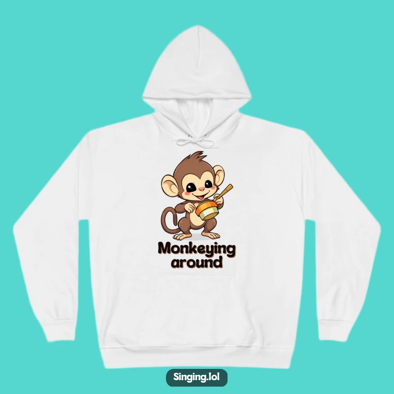 Cozy Funny Monkey Playing Cymbals Hoodie - Warm Character Apparel, Fun Gift