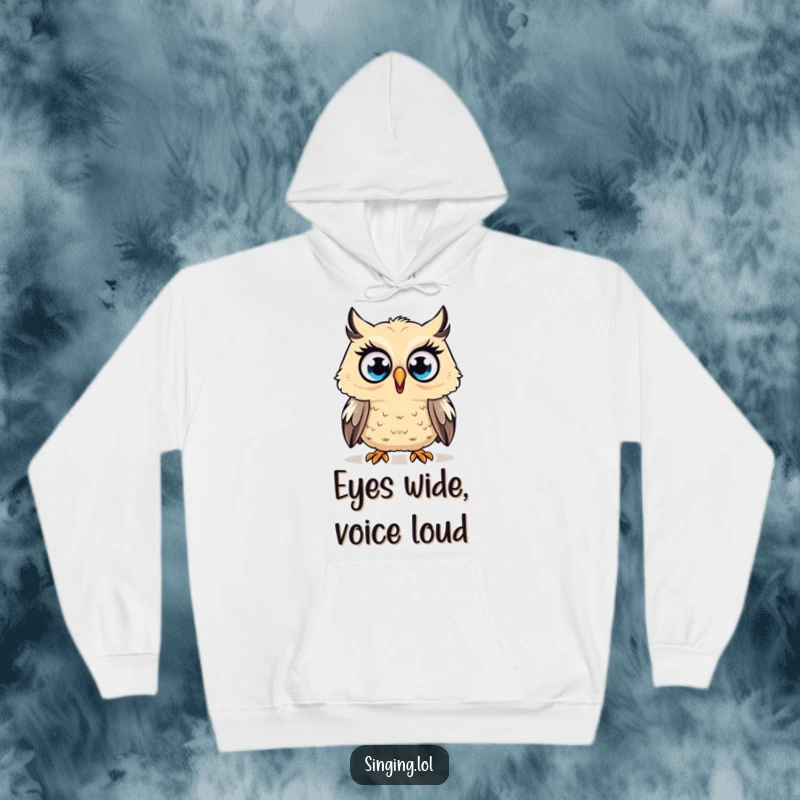 Funny Hoodie depicting a surprised owl hooting a high note with wide eyes, perfect for those moments of shock and amusement.
