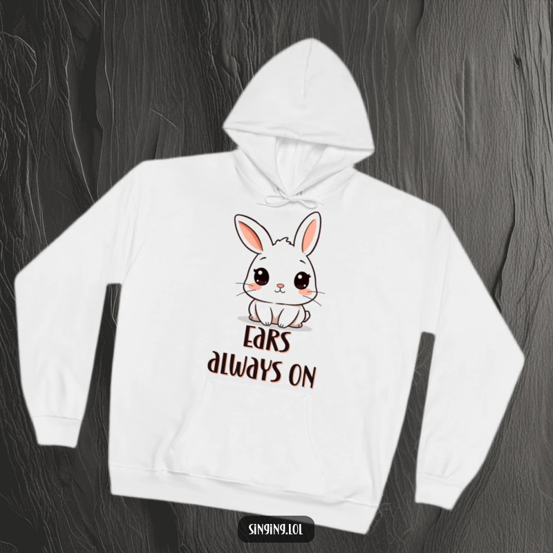 Funny hoodie featuring a curious rabbit character with twitching ears, perfect for cozy moments of quiet observation.