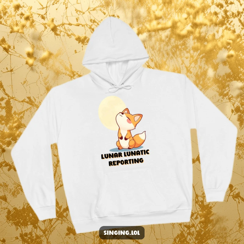 Funny joyful fox howling at the moon on a warm, comfortable hoodie, a perfect humorous and cozy gift for winter.