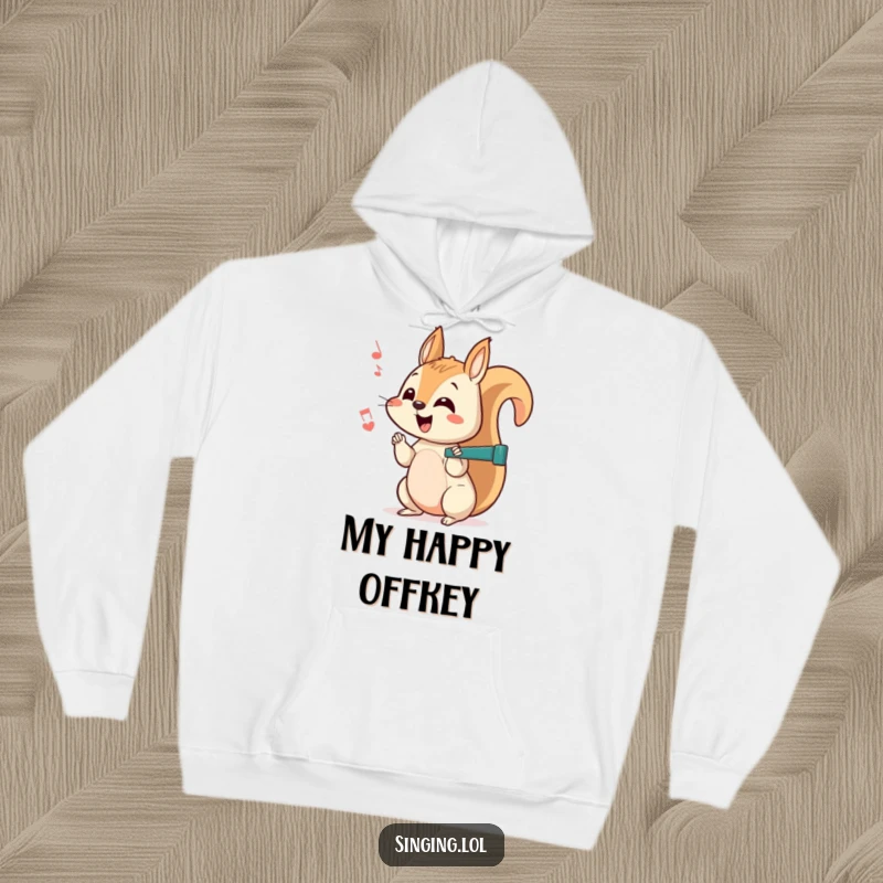 Funny squirrel hoodie featuring a curious character chattering happily off-key, perfect for staying warm and radiating cheerful energy.
