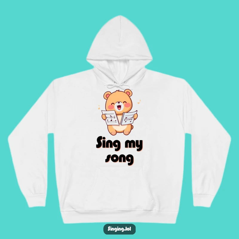 Cozy Funny Happy Bear Harmonizing Hoodie - Warm Character Apparel, Music Fan Gift