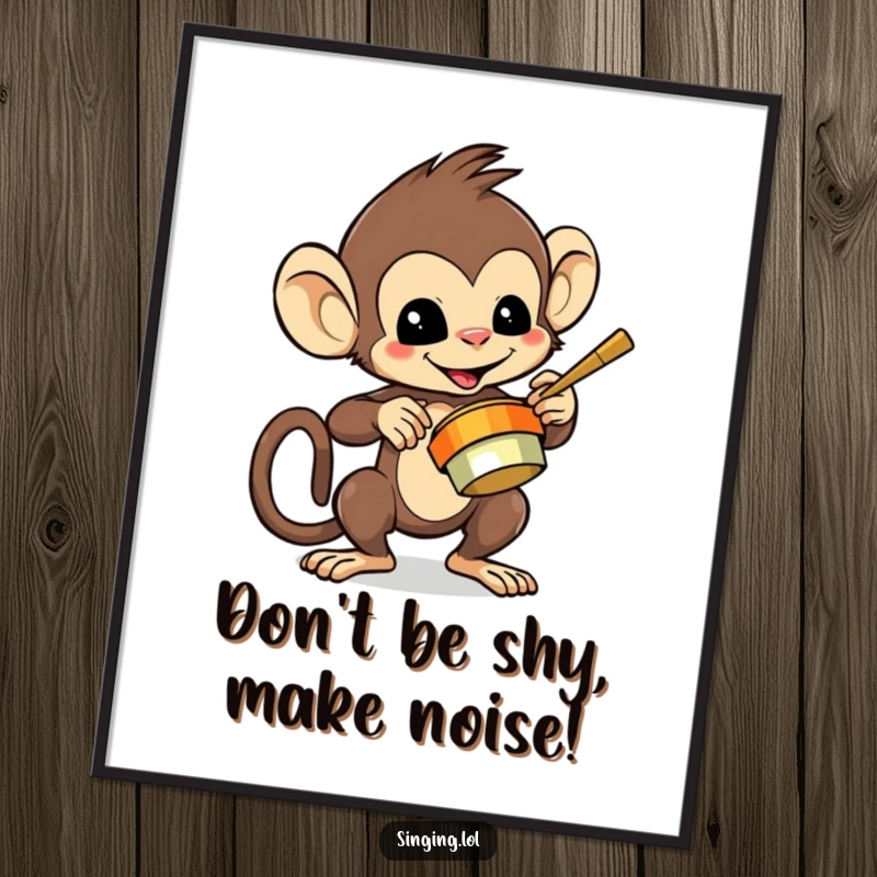 Funny Free Printable Wall Art: A mischievous monkey character playing cymbals with impressive flair and a cheeky grin.