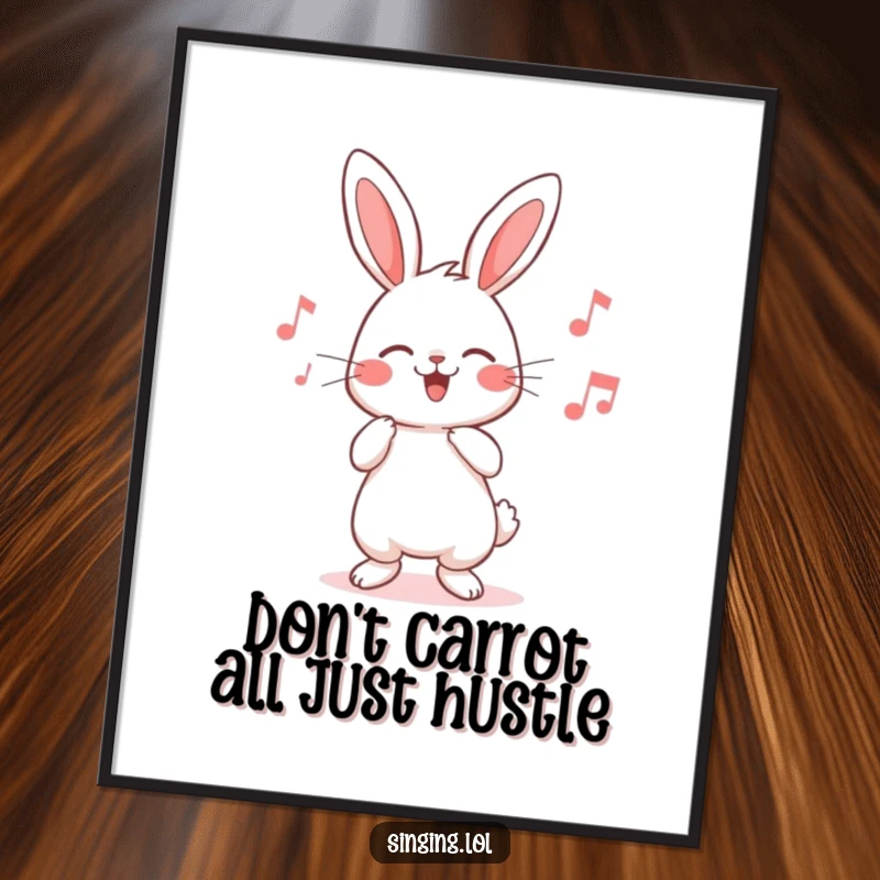 Cute Free Printable Rabbit Wall Art of a character humming a cheerful song, creating a whimsical and happy atmosphere.