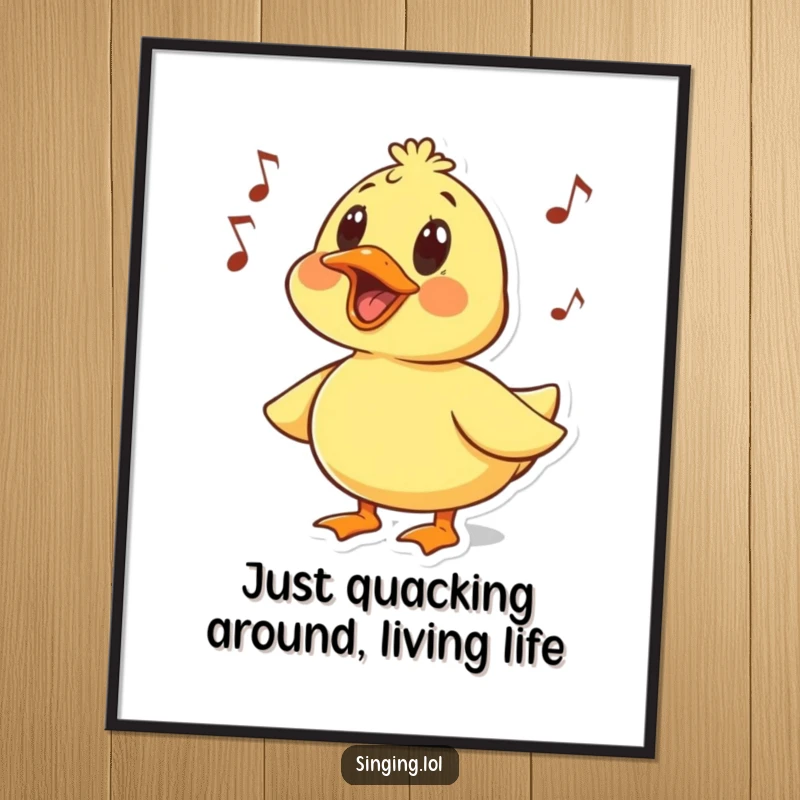 Funny Free Printable Wall Art: Surprised duck character with wide eyes, quacking an amusing, melodic tune.