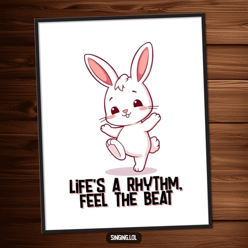 Funny Free Printable Wall Art: A curious bunny character tapping one foot with a playful, rhythmic bounce.