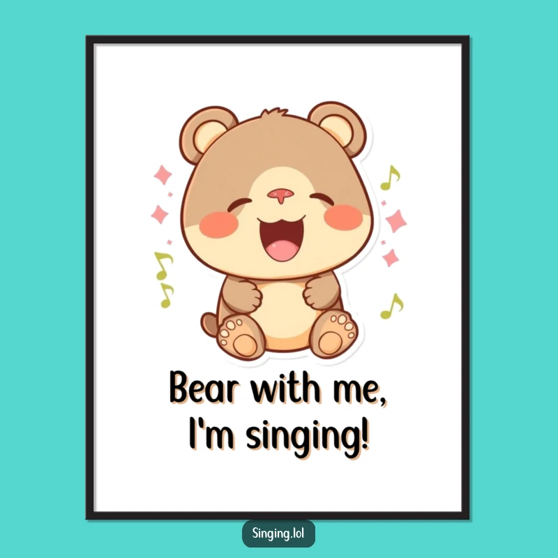 Free Printable Wall Art: Singing Bear Cub Harmony - Funny Downloadable Decor