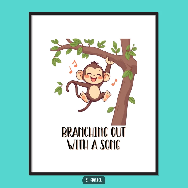 Funny Free Printable Monkey Wall Art: Swinging Singer Downloadable Decor