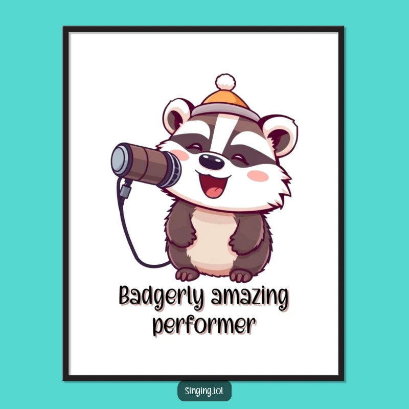 Funny Free Printable Wall Art: Badger Rockstar Sings Its Heart Out