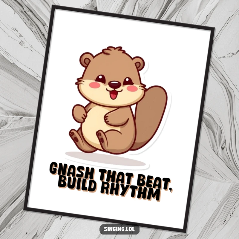 Funny Free Printable Wall Art: Bouncing beaver tapping its foot rhythmically, energetic and humorous downloadable art, great DIY decor.