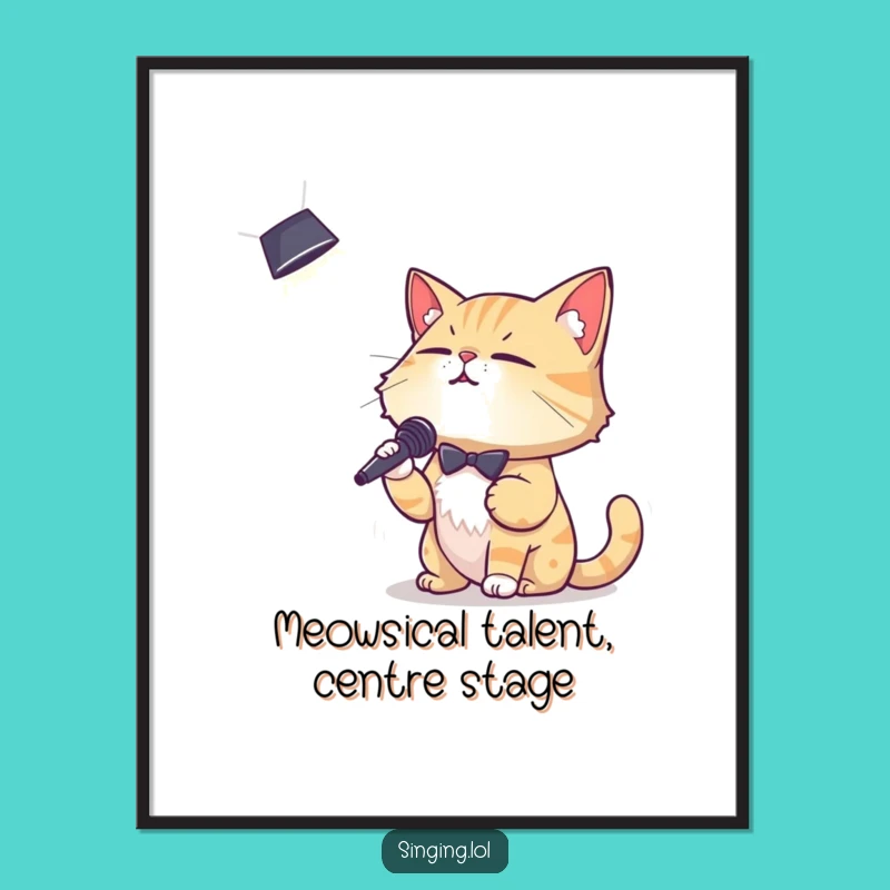 Free Printable Wall Art: Crooning Cat Star, Sophisticated Downloadable Decor for Music Lovers