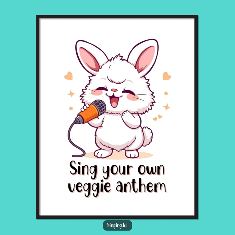 Funny Free Printable Wall Art: Singing Bunny Carrot Microphone Decor