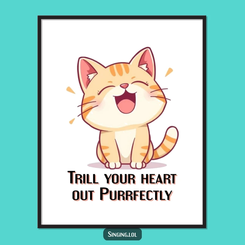 Funny Free Printable Wall Art: Singing Cat Humorous Downloadable Decor