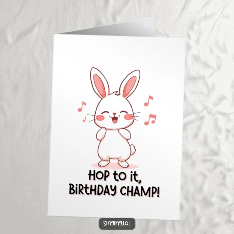 Cute Free Printable Rabbit Birthday Card featuring a character humming a cheerful song, spreading birthday cheer and happiness.