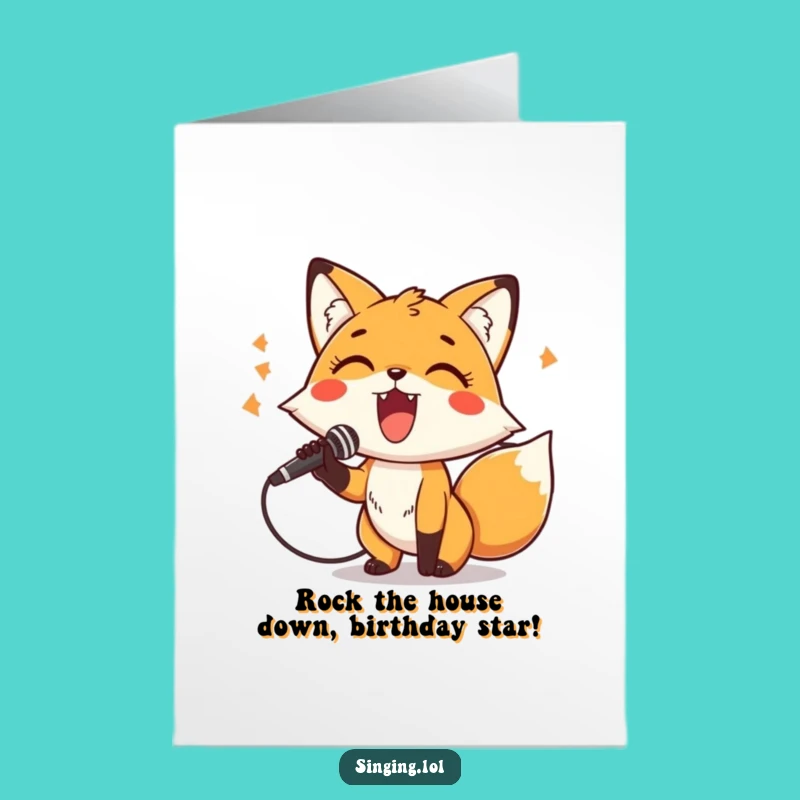 Free Printable Birthday Card: Cheerful Fox Rock Star for a Wildly Fun Celebration