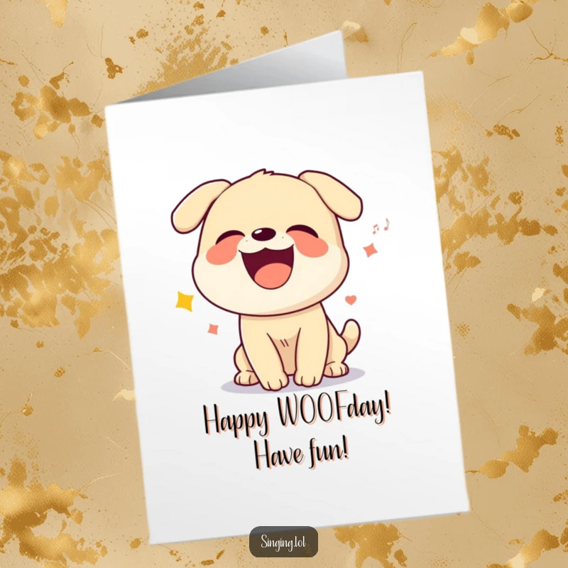 Funny Free Printable Birthday Card: A giggling dog character howls a silly, happy birthday song.