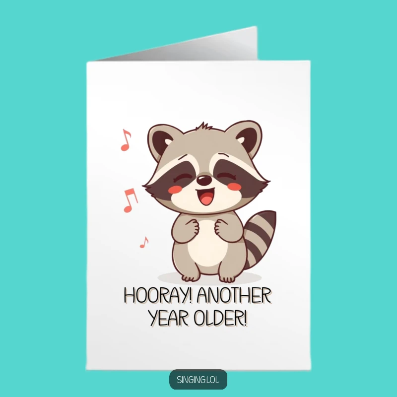 Free Printable Birthday Card: Happy Raccoon Humming, Joyful Downloadable Gift for a Cheerful Day