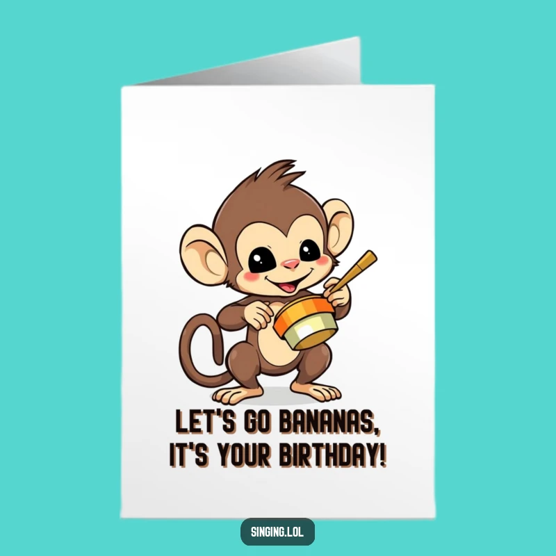 Free Printable Birthday Monkey Card: Cymbal Crash Design, Downloadable DIY Gift Greeting