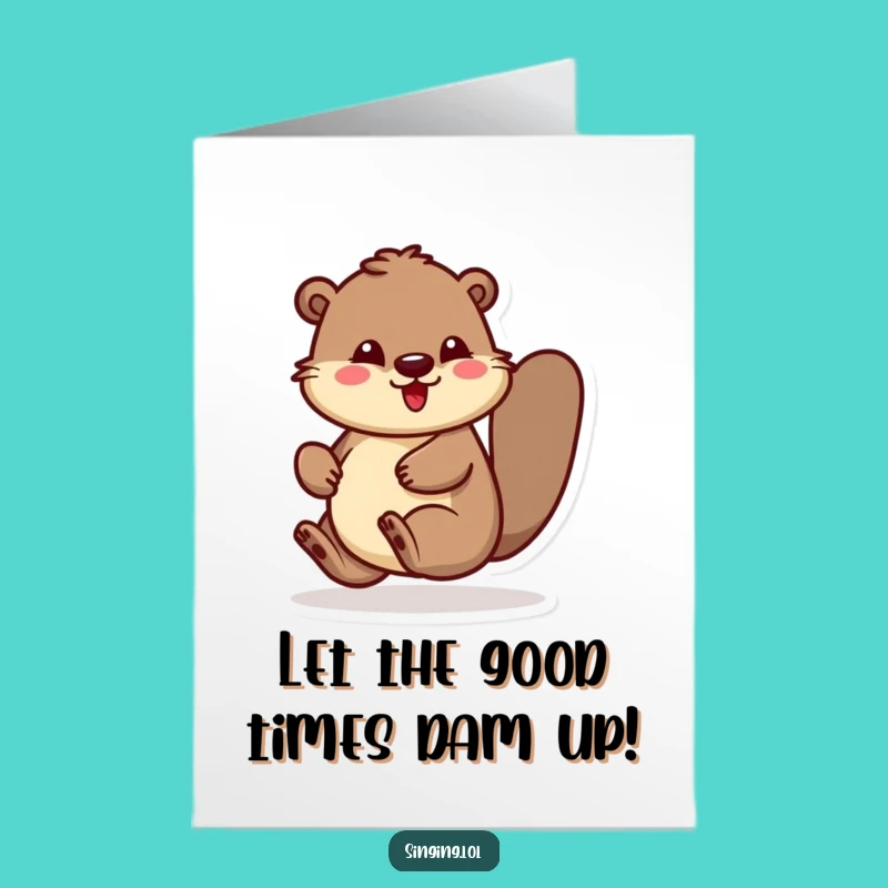 Free Printable Birthday Card: Bouncing Beaver Beat, Energetic Downloadable Greeting for Party Animals