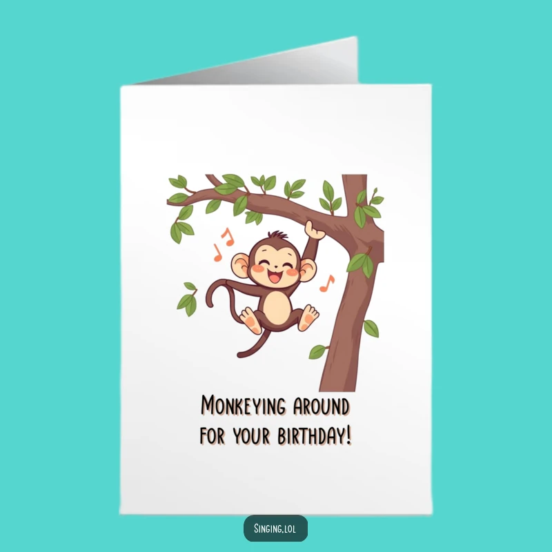 Free Printable Monkey Birthday Card: Funny Swinging Singer Downloadable Gift