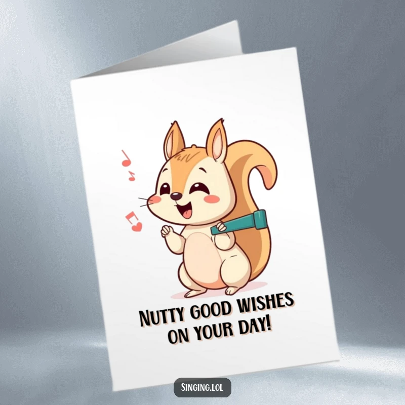 Funny Free Printable Squirrel Birthday Card with a curious character chattering a happy, off-key rhythm, bringing lively birthday wishes.