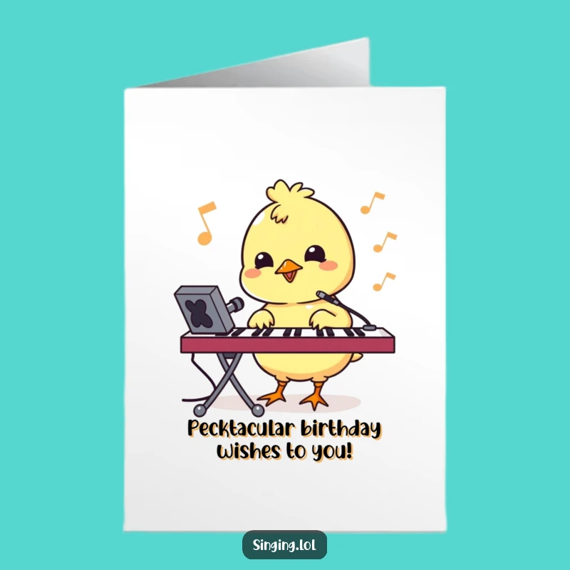 Free Printable Birthday Chick Card: Keyboard Singing Design, Downloadable DIY Gift Greeting