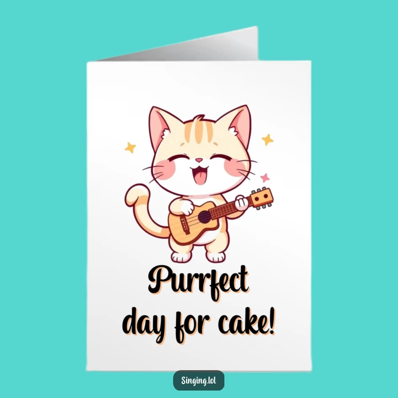 Free Printable Birthday Card: Funny Kitten Rocking Solo, Tail Wagging Downloadable Gift