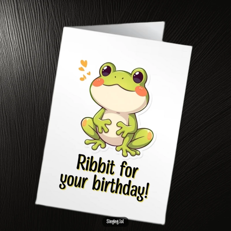 Funny Free Printable Birthday Card: A happy frog character joyfully croaking a loud, booming song.