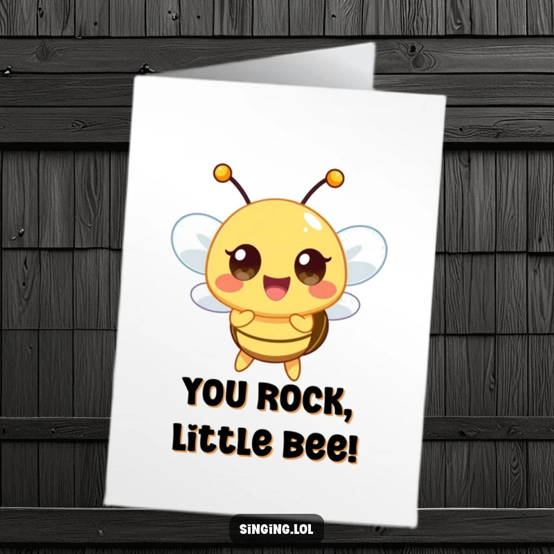 Funny Free Printable Congratulations Card featuring a happy bee character hitting a high note, celebrating achievements with flair.