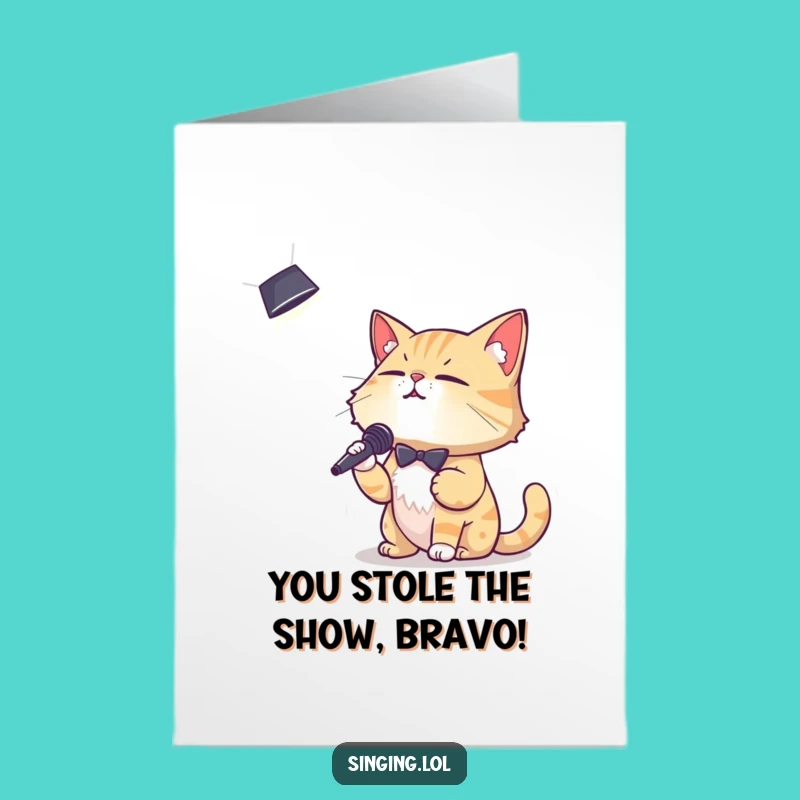 Free Printable Congrats Card: Cat Star Performance, Glamorous Downloadable Greeting for Achievers