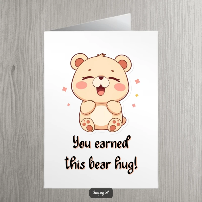 Funny Free Printable Congratulations Card: A happy bear character hums contentedly with eyes closed, celebrating good news.