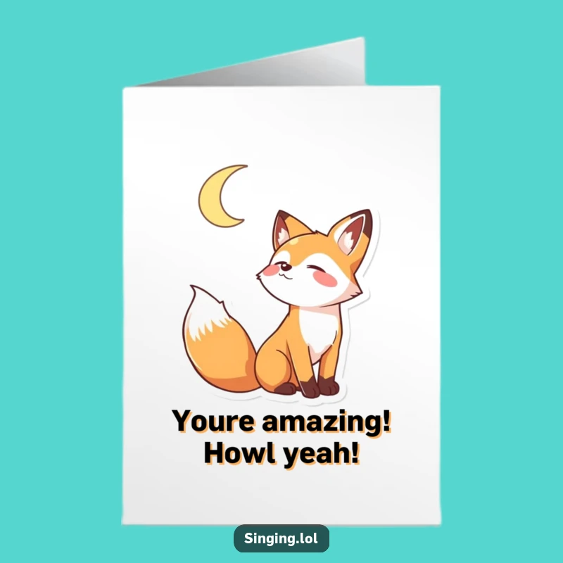 Free Printable Congrats Card: Howling Fox Moon Cheer Downloadable Gift