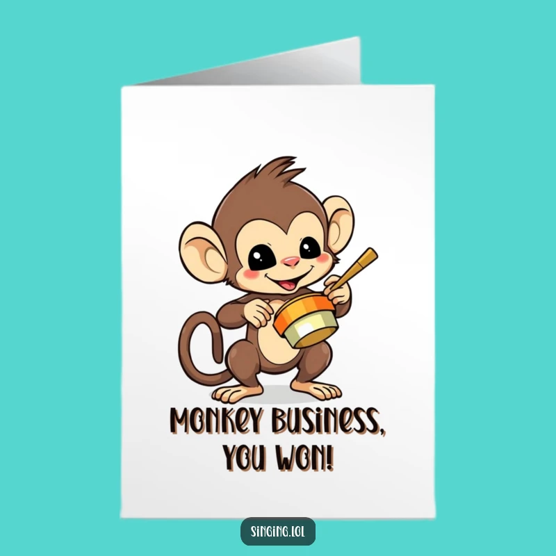 Free Printable Congrats Monkey Card: Cymbal Crash Design, Downloadable DIY Gift Greeting